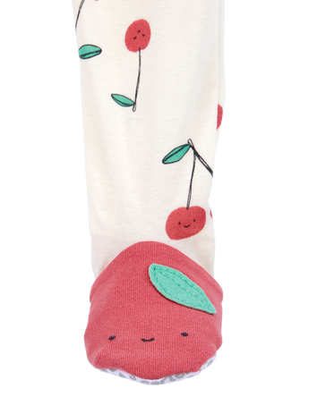 Baby Girl Cherry Print Snug Fit Cotton Footie 1-Piece Pajamas - White, 