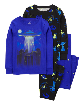 Kid 4-Piece Space Alien 100% Snug Fit Cotton Pajamas, 