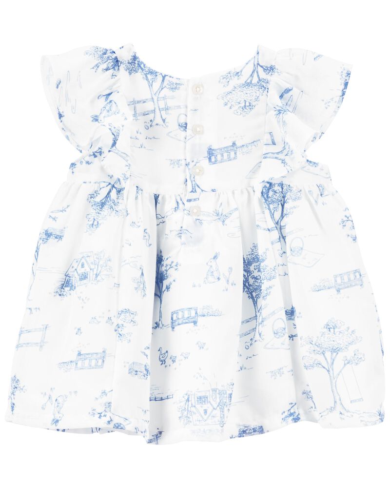 Baby Toile Print Crepe Dress, image 2 of 4 slides
