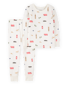 Toddler London Print PurelySoft 2-Piece Pajamas - Ivory, image 1 of 5 slides