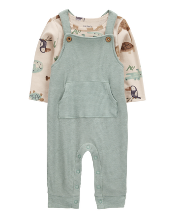 Baby 2-Piece Long-Sleeve Tee & Waffle Knit Coverall Set - Green, 