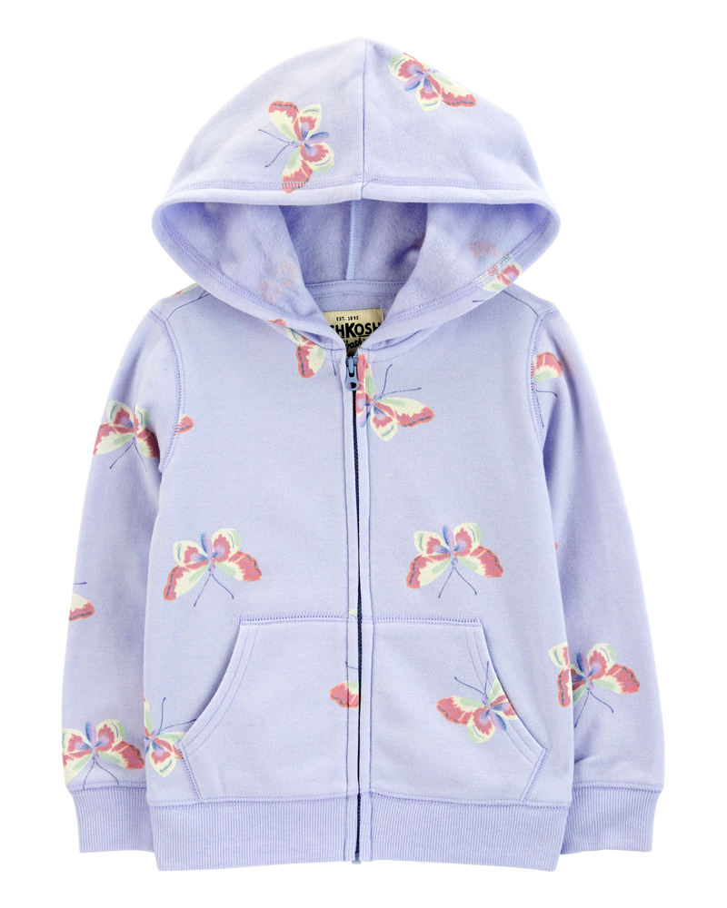 Toddler Butterfly Print Fleece Jacket, image 1 of 3 slides