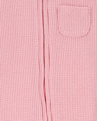Baby Floral 2-Way Zip Waffle Knit Sleep & Play Pajamas - Pink, image 2 of 4 slides