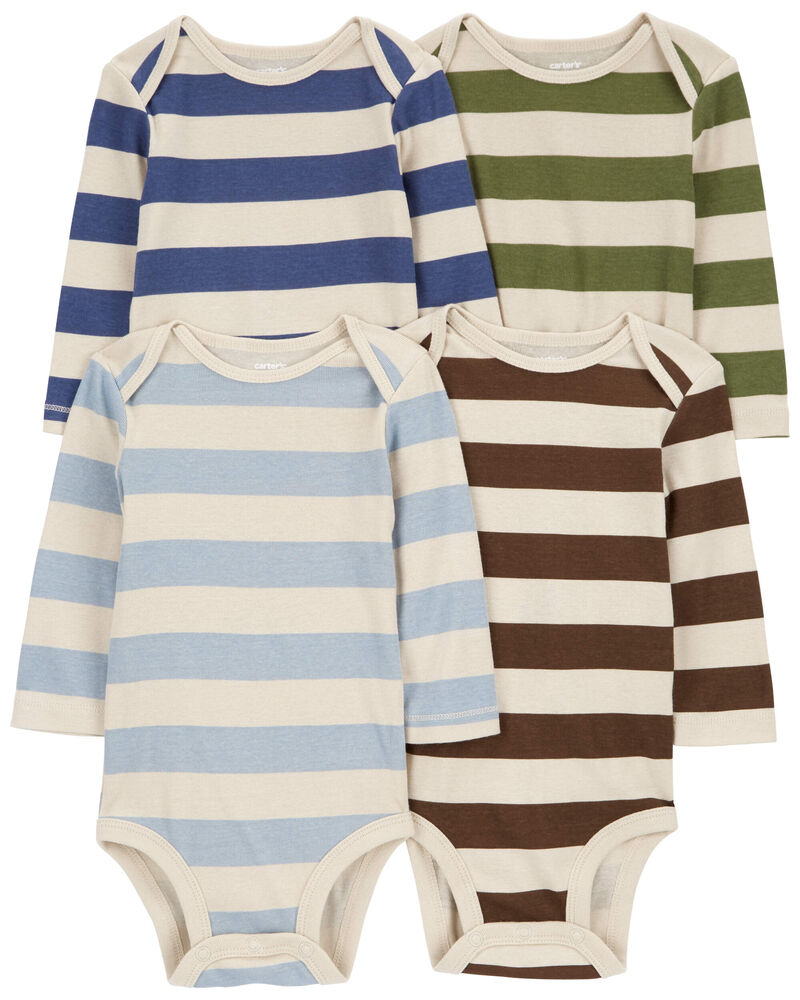Baby 4-Pack Striped Long-Sleeve Bodysuits, image 1 of 7 slides