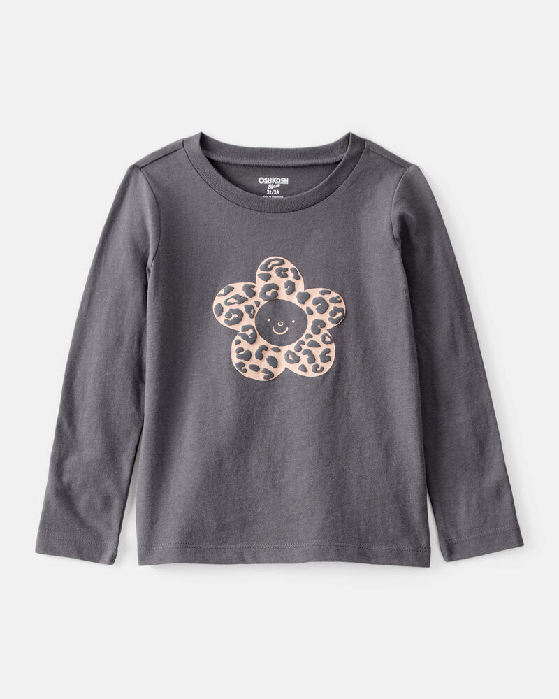 Toddler Girl Flower Long-Sleeve Graphic Tee - Grey, image 1 of 3 slides
