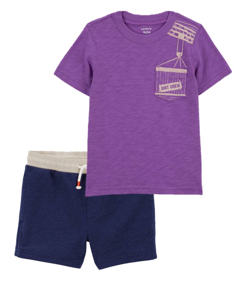 Toddler 2-Piece Pocket Graphic Tee & Pull-On Knit Shorts Set, image 1 of 1 slides