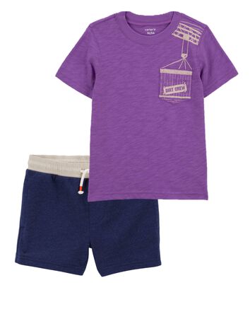 Toddler 2-Piece Pocket Graphic Tee & Pull-On Knit Shorts Set, 