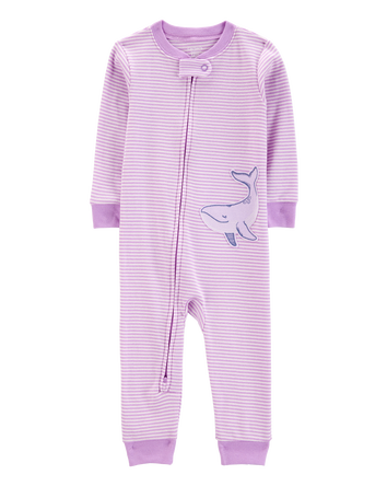 Toddler Girl Whale Striped Snug Fit Cotton Footless 1-Piece Pajamas - Purple, 