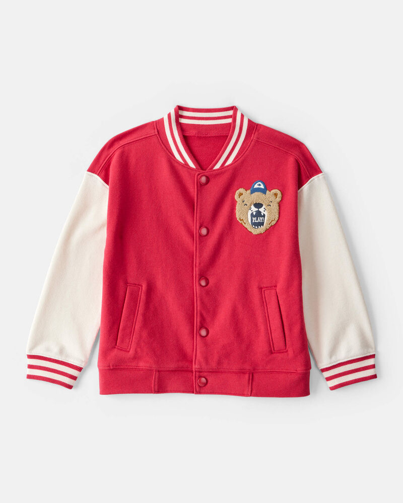 Toddler Boy Bear Long-Sleeve Varsity Fashion Jacket - Red, image 1 of 4 slides