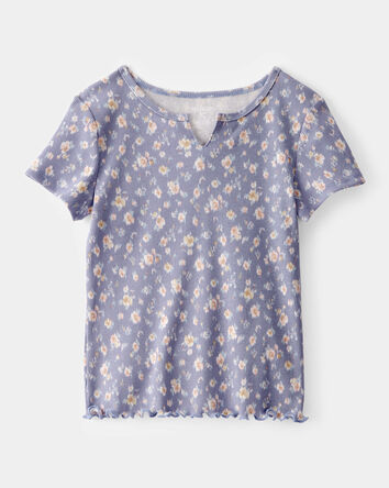 Kid Ribbed Floral Short-Sleeve Shirt - Blue, 