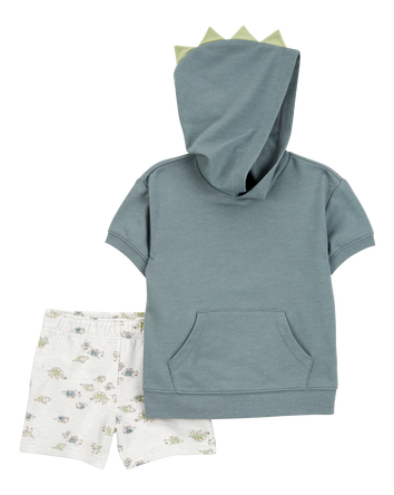 Toddler 2-Piece Dinosaur Hooded Outfit Set - Green/Grey, 