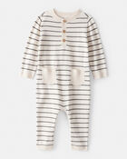 Baby Boy Striped Cotton Long-Sleeve Jumpsuit - White, image 1 of 4 slides