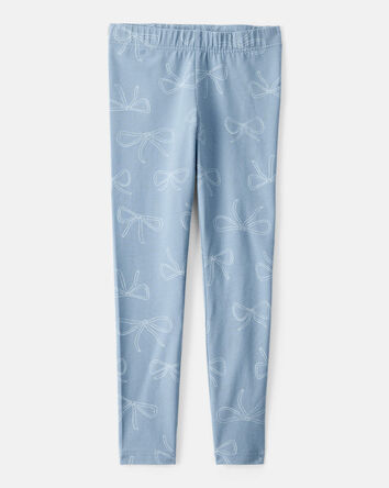 Kid Cotton Bow Stretch Leggings - Blue, 