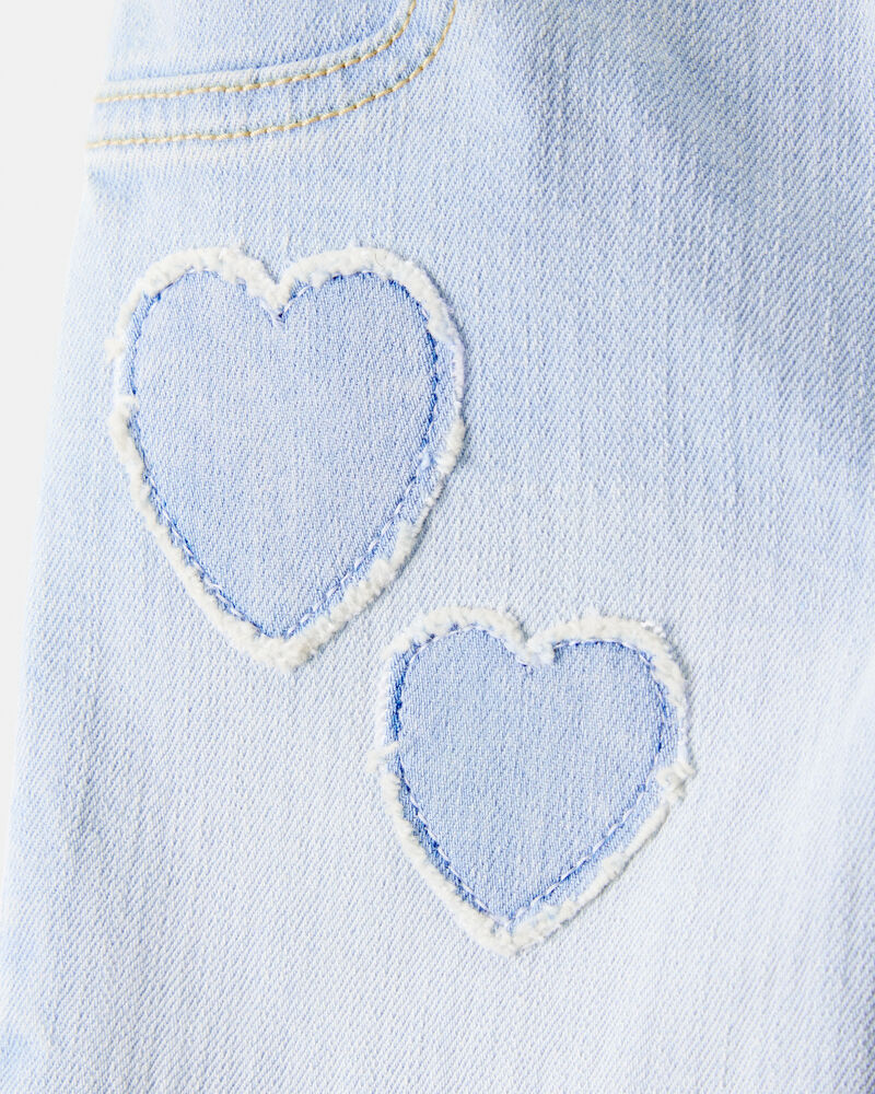 Toddler  Heart Embroidered Iconic Denim Wide Leg Jeans - Cowboy Wash, image 3 of 6 slides