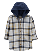 Kid Plaid Hooded Button-Down Shirt, image 1 of 4 slides