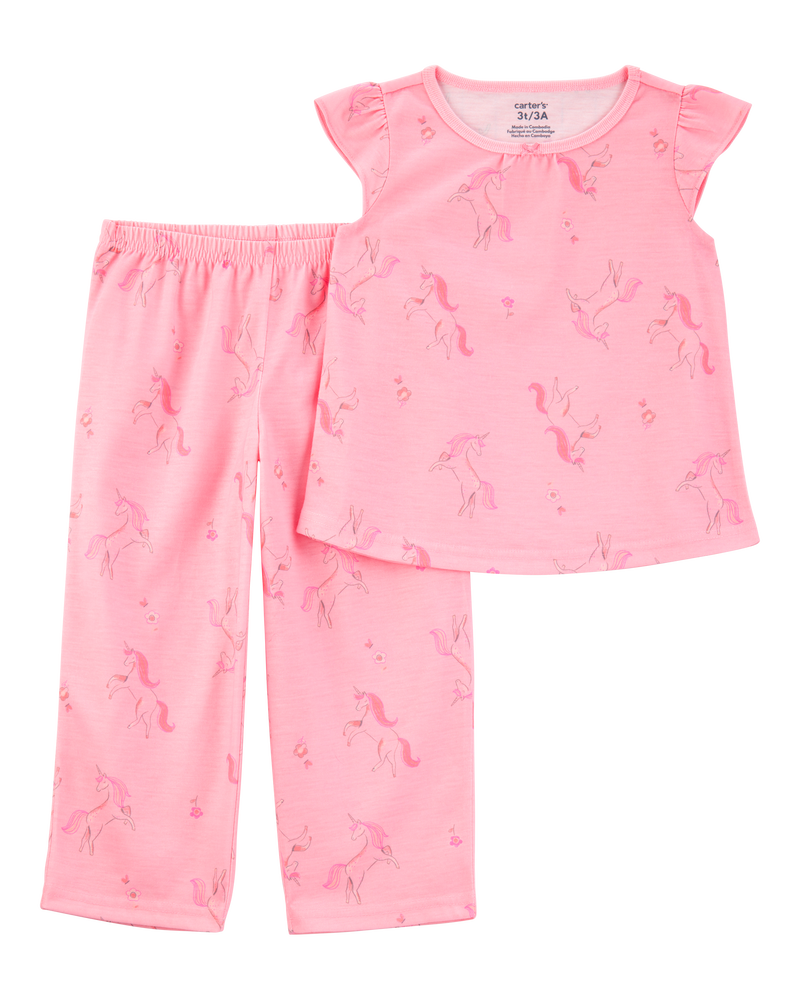 Toddler Unicorn Print Loose Fit 2-Piece Pajamas - Pink, image 1 of 3 slides