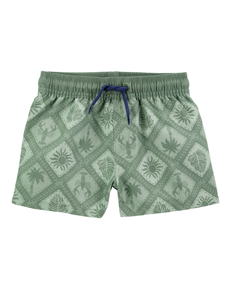 Toddler Geometric Swim Trunks - Green, image 1 of 4 slides