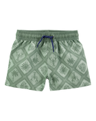 Toddler Geometric Swim Trunks - Green, image 1 of 4 slides
