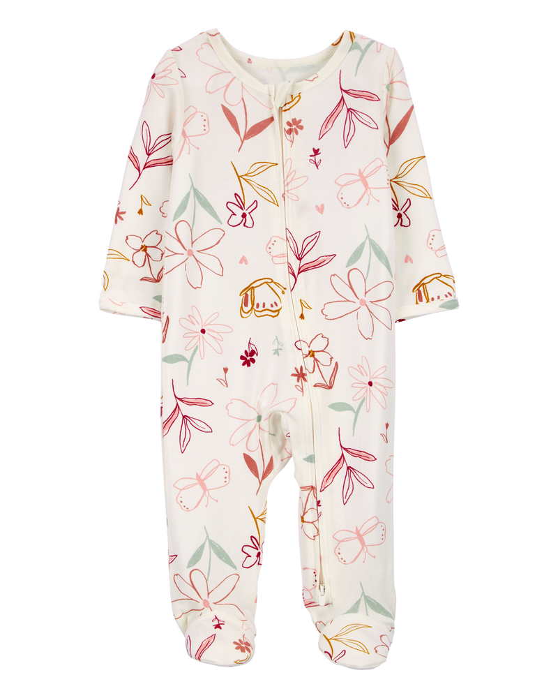 Baby Girl Zip-Up Floral PurelySoft Sleep & Play Pajamas, image 1 of 5 slides
