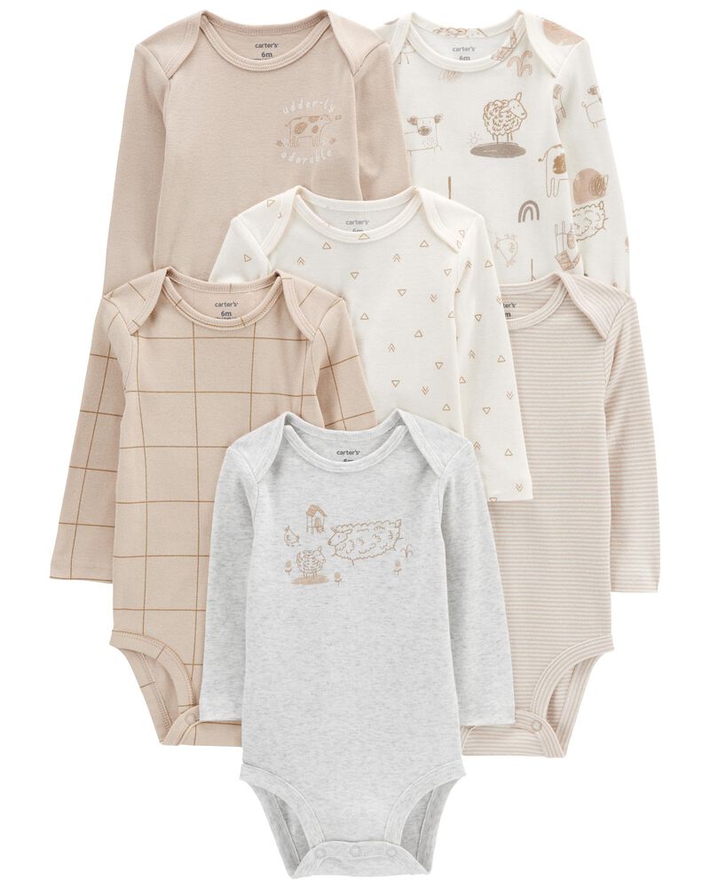 Baby 6-Pack Long-Sleeve Bodysuits, image 1 of 8 slides