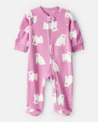 Baby Girl Polar Bear Print Loose Fit Long-Sleeve Sleep & Play Pajamas - Pink, image 1 of 4 slides