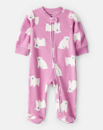 Baby Girl Polar Bear Print Loose Fit Long-Sleeve Sleep & Play Pajamas - Pink, 
