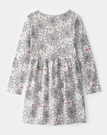 Girls Halloween Spiderwebs Long-Sleeve Dress - Black/White, 