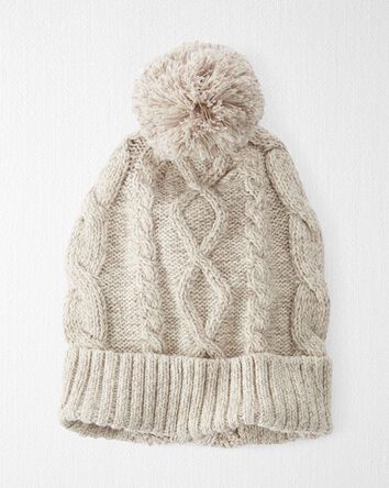 Baby Organic Cotton Cable Knit Beanie in Toasted Wheat, 