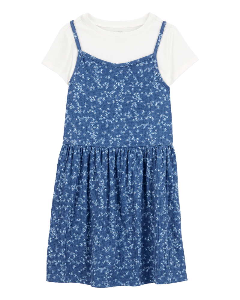 Kid 2-Piece Tee & Floral Dress Set - Blue/White, image 1 of 6 slides