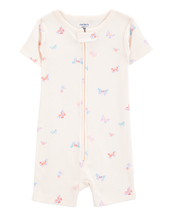 Baby 1-Piece Butterfly 100% Snug Fit Cotton Romper Pajamas - Ivory, 
