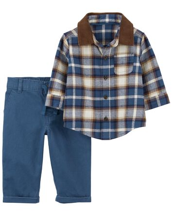 Baby 2-Piece Plaid Shirt & Pant Set , 