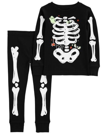 Toddler 2-Piece Glow Halloween Skeleton 100%  Cotton Pajamas, 