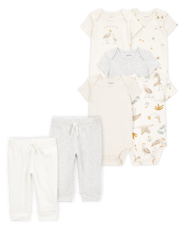 Baby 7-Piece Short-Sleeve Bodysuits & Pull-On Pants Set - Ivory, 