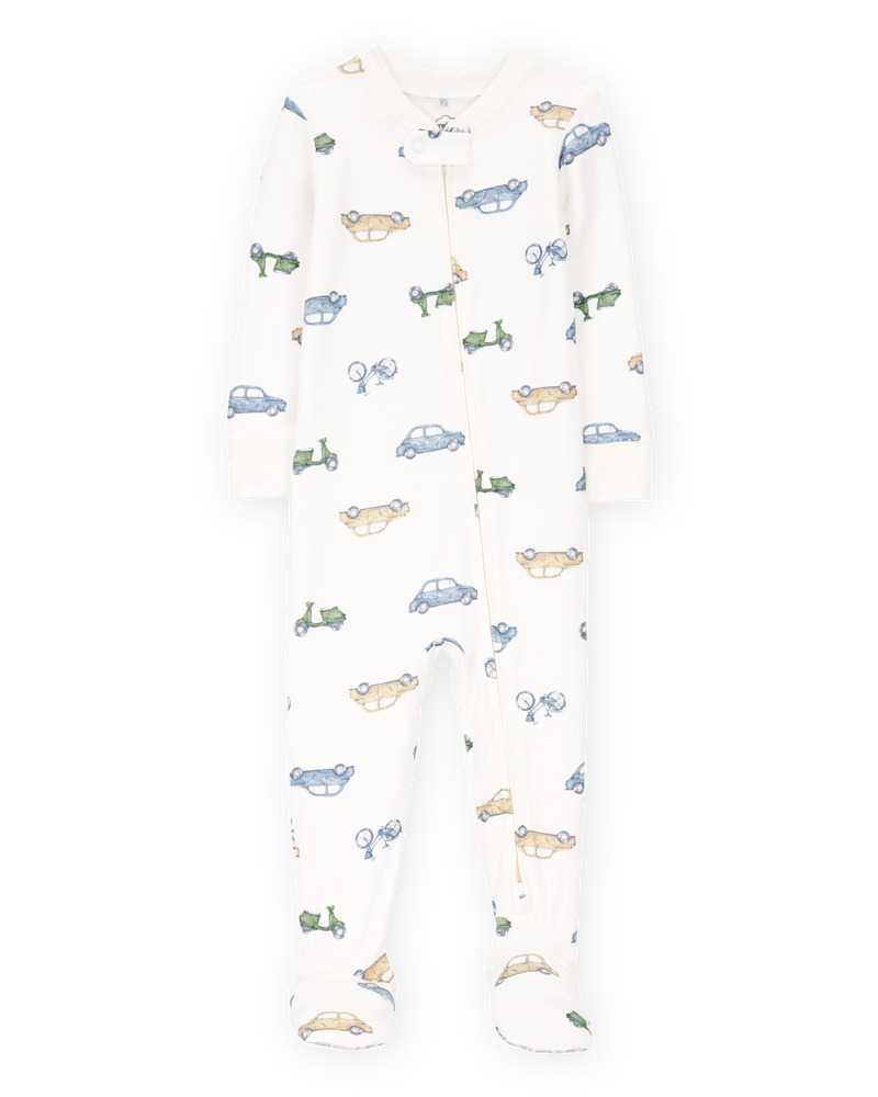 Baby Boy Car Print PurelySoft Footie 1-Piece Pajamas - Ivory, image 1 of 5 slides