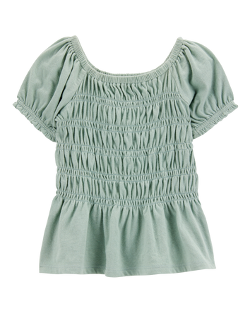Baby Short-Sleeve Smocked Top - Green, 