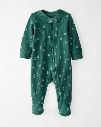 Baby Waffle Knit Sleep & Play Pajamas Made with Organic Cotton in Evergreen Trees, 