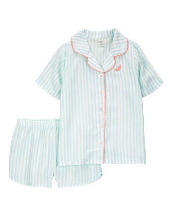 Girls Striped Loose Fit 2-Piece Pajamas - Mint, 
