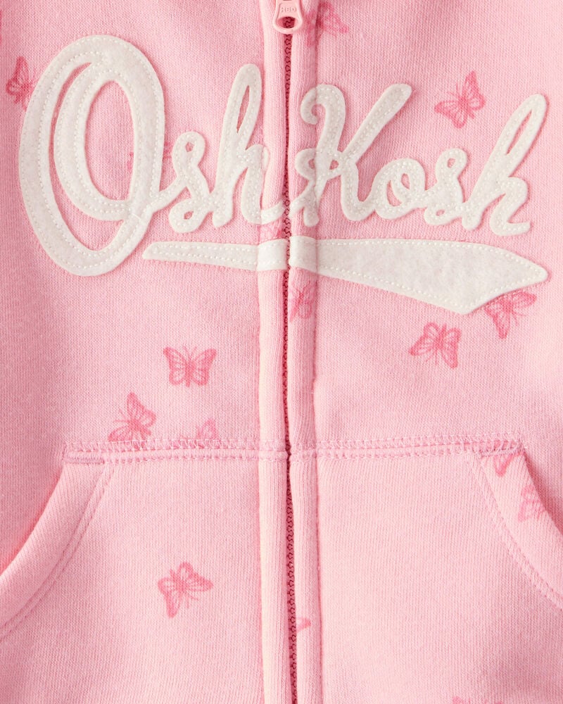 Baby Butterfly Print OshKosh Fleece Logo Zip Jacket - Pink, image 3 of 4 slides
