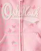 Baby Butterfly Print OshKosh Fleece Logo Zip Jacket - Pink, image 3 of 4 slides