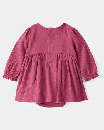 Baby Embroidered Floral Bodysuit Dress - Pink, 
