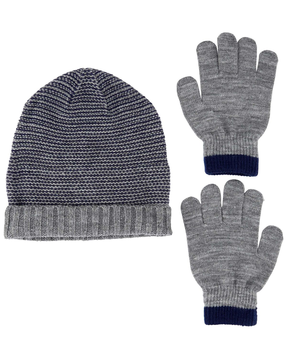 Navy/Grey Kid 2-Pack Knit Cap & Gloves Set | carters.com