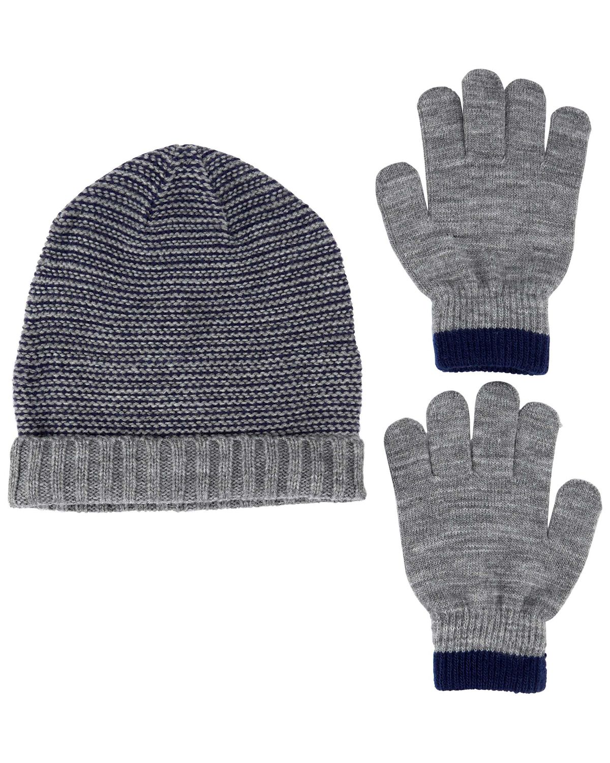 Navy/Grey Kid 2Pack Knit Cap & Gloves Set