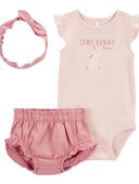 Pink - Baby 3-Piece Bunny Bodysuit & Diaper Cover Set