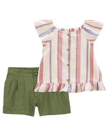 Baby 2-Piece Striped Linen Top & Linen Shorts Set
, 