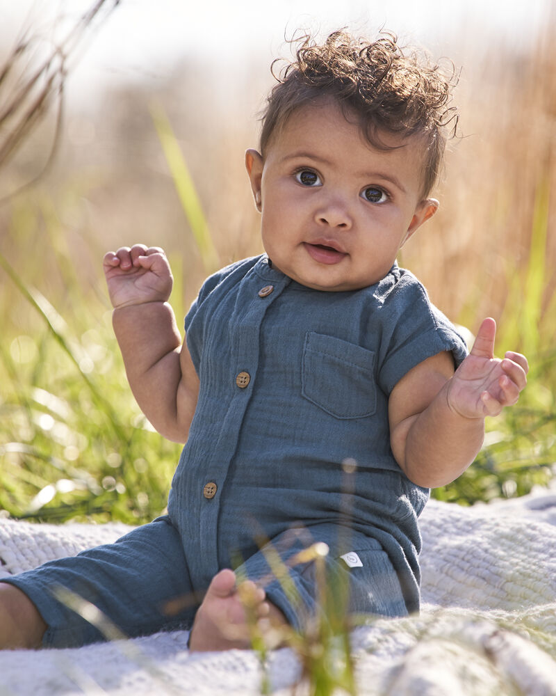 Baby Organic Cotton Gauze Jumpsuit, image 4 of 5 slides