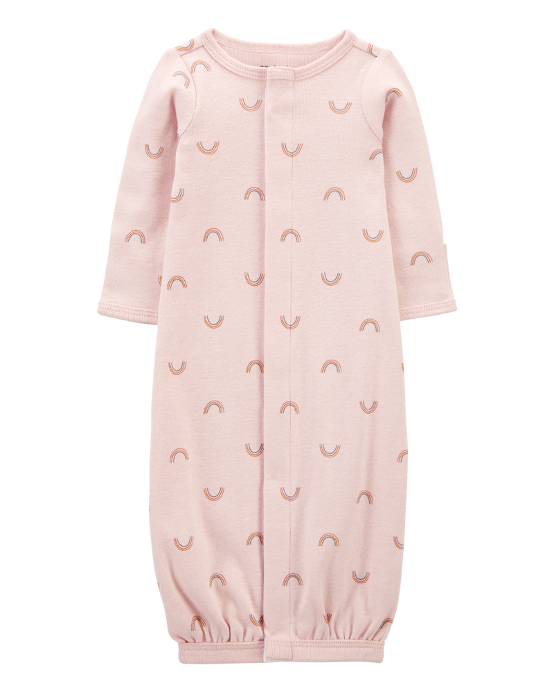 Baby Preemie Rainbow Cotton Sleeper Gown, image 1 of 6 slides