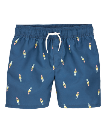 Boys Surfboard-Print Pull-On Swim Trunks, 