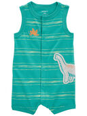 Teal - Baby Dinosaur Snap-Up Cotton Romper
