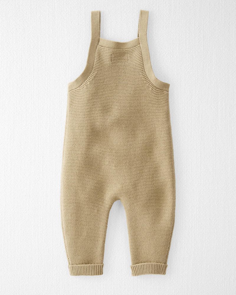 Baby Organic Cotton Sweater Knit Overalls in Khaki, image 2 of 6 slides