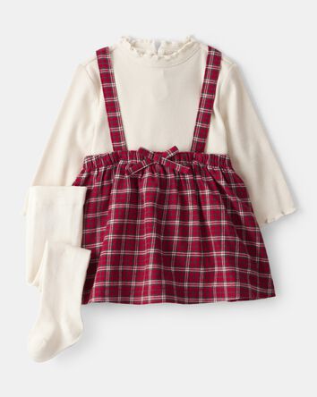 Baby Girl 3-Piece Plaid Print Tee, Skirt & Tight Set - Red, 